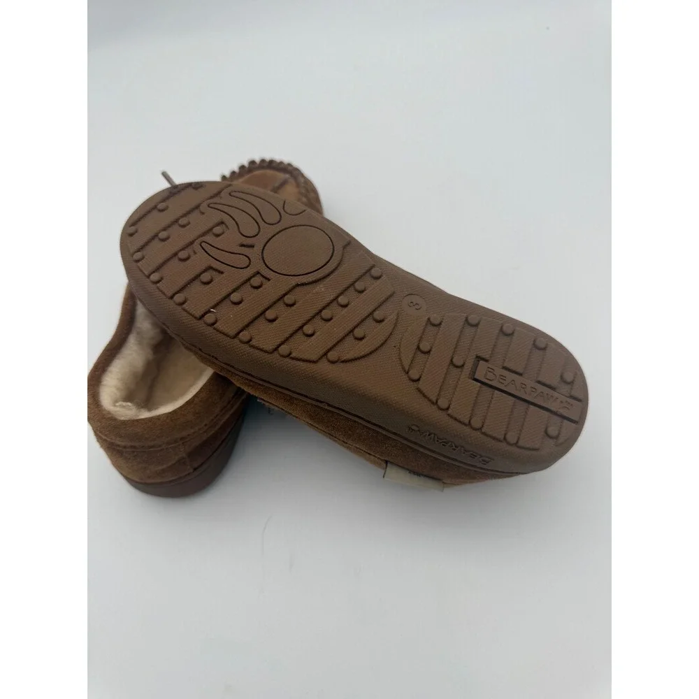 Bearpaw Kids Moccasin Slippers Hickory Brown Suede Wool Blend Size 3 Kids